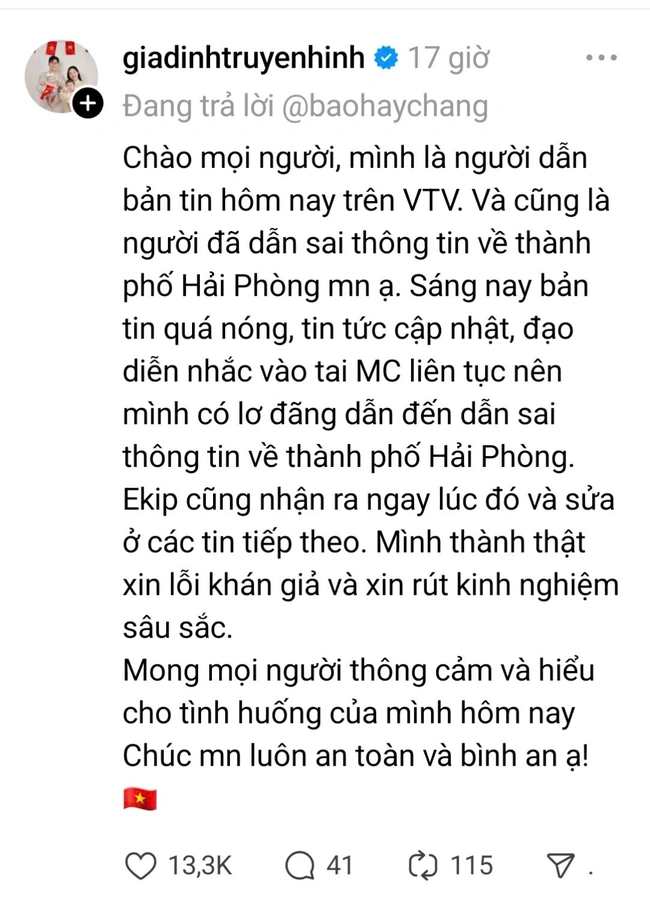 MC Chuyển động 24h xin lỗi vì sai sót khi đưa tin về siêu bão Yagi - Ảnh 2.